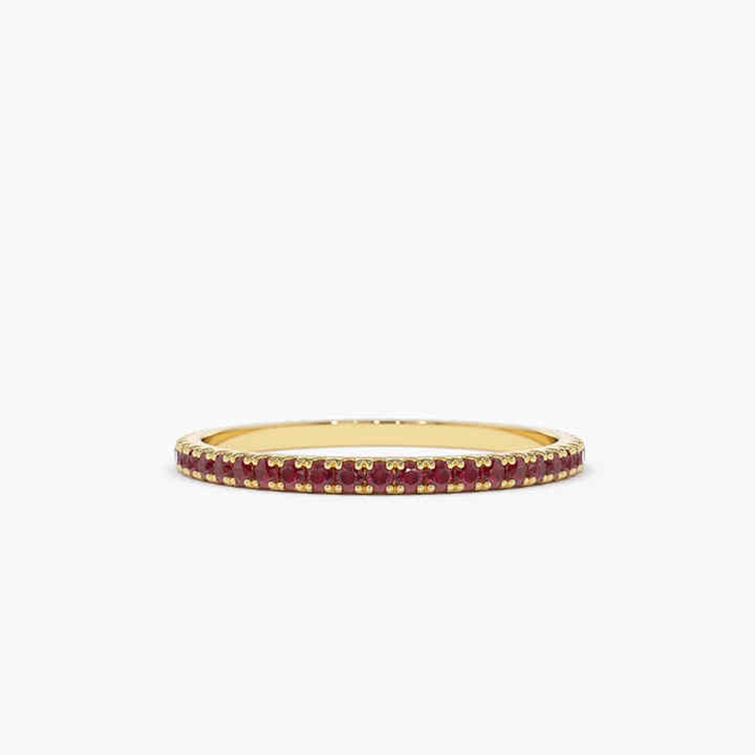 Ruby Pave Eternity Band Ring / 14k Solid Gold 1.5mm Round Cut Stacking ...