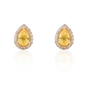 1.2 CTW Natural Yellow Sapphire Teardrop Earrings | 14k Solid Gold Diamond Minimalist Earrings | Women’s Fine Jewelry | Anniversary Gift