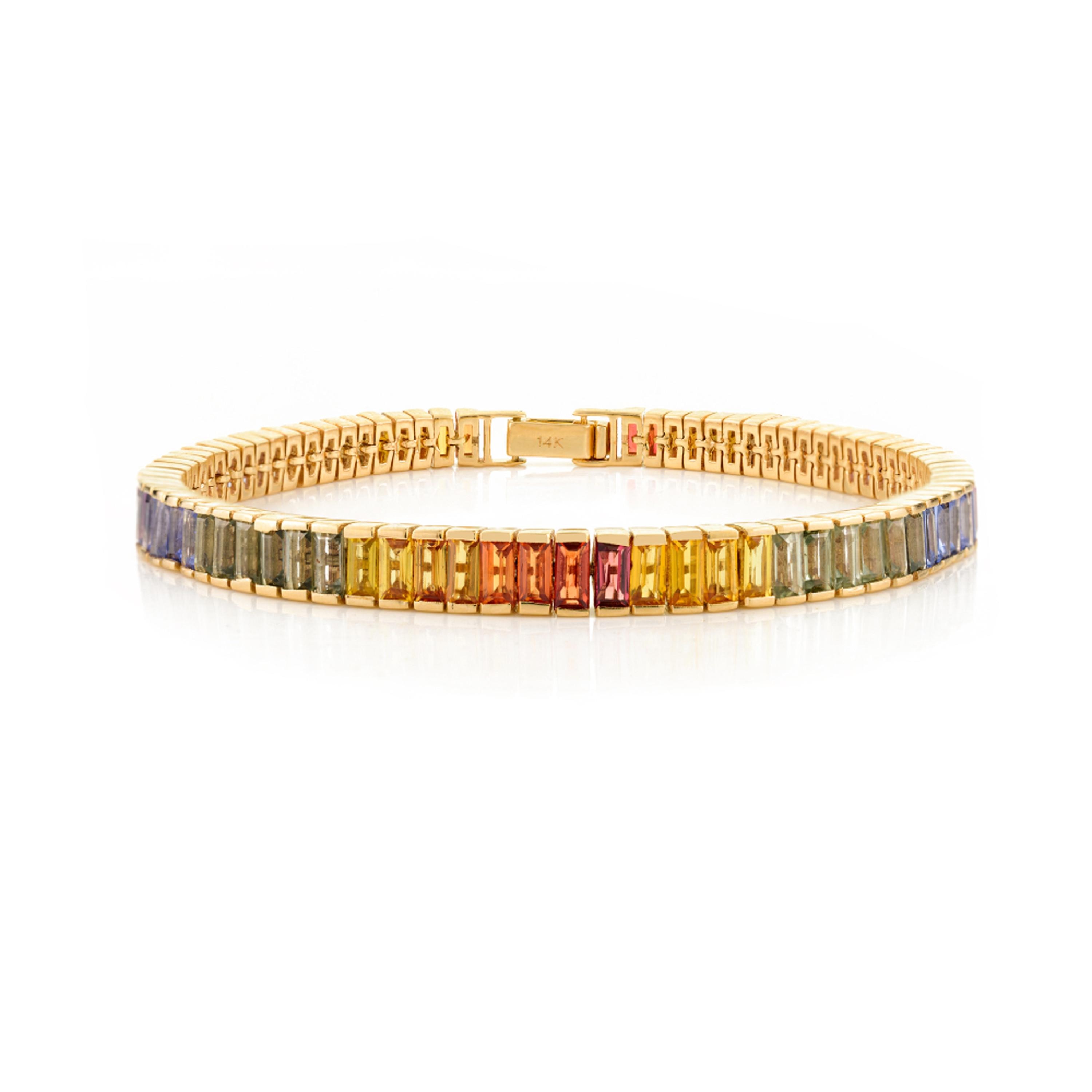 11.87 CTW Genuine Rainbow Sapphire Engagement Bracelet | 14k