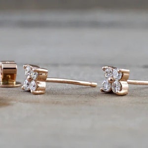Genuine White Diamond Dainty Studs / Prong Set 1.5mm Round Diamond Minimalist Earrings / 14k Solid White Gold Bridal Studs / Gift For Mother