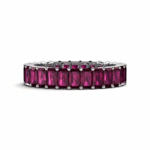 May include: A silver band ring with a row of pink rectangular gemstones.