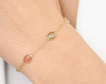 Braccialetto di forma irregolare con tormalina multi naturale da 3,85 TCW / Braccialetto nuziale con catena in oro giallo massiccio 14k / Braccialetto regalo di compleanno per la mamma