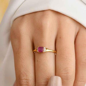 0.62 CT Cushion Cut Ruby & Diamond Wedding Ring | 14k Solid Gold Engagement Ring For Her | Dainty Gemstone Promise Ring | Romantic Gift Idea