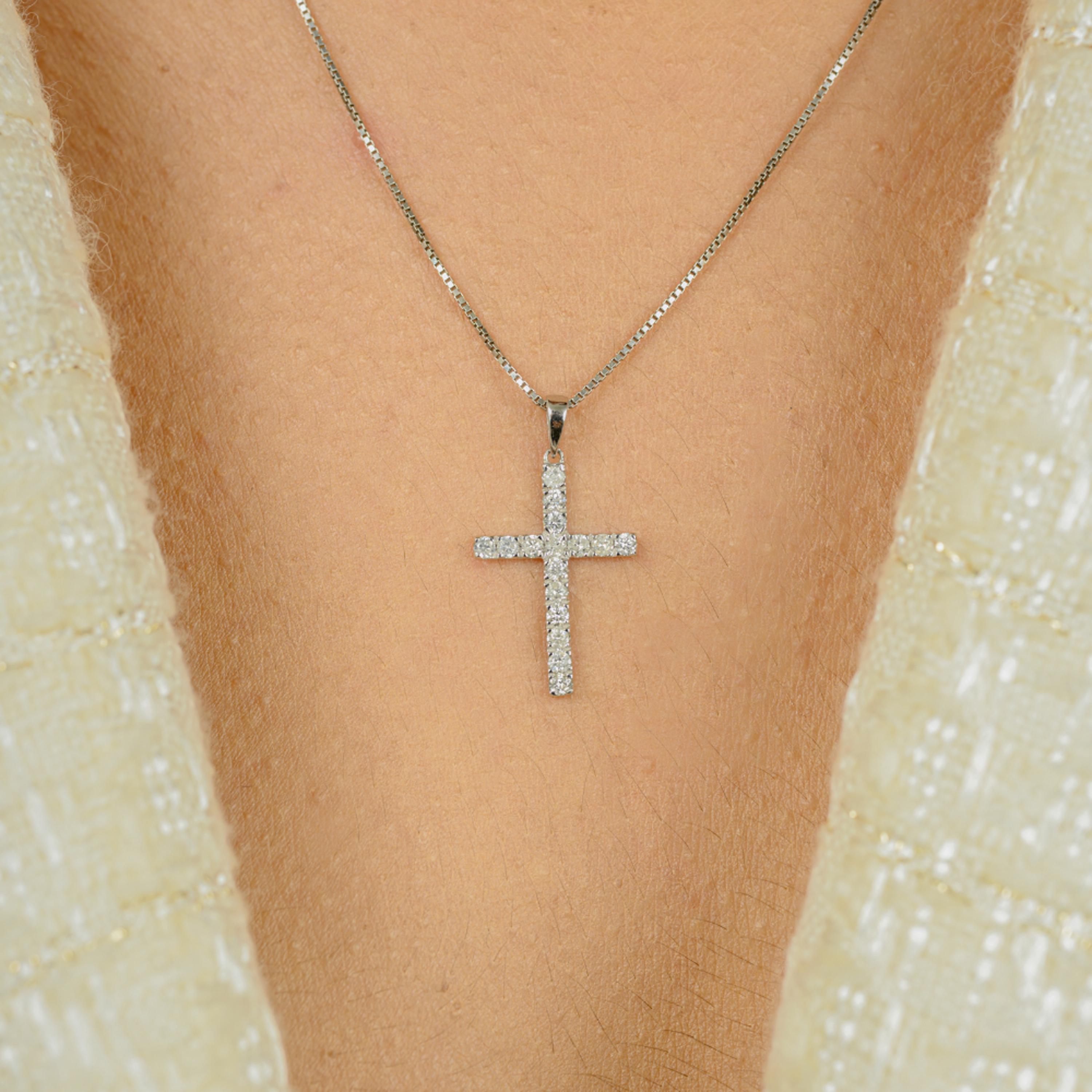 Diamond Cross Pendant | 14k White Gold Necklace, Minimalist 