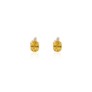 14k Solid Gold Diamond Accent Studs | 0.88 CT Natural Yellow Sapphire Earrings | Minimalist Bridal Jewelry | Handmade Wedding Gift For Her