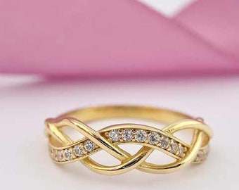1.20mm Brilliant Cut Diamond Wedding Band / 14k Solid Gold Cross Split Shank Promise Band / Split Shank Pave Set Ring /  Matching Band Ring
