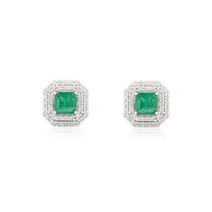 1.60 TCW Emerald & 0.63 CT Diamond Double Halo Earrings | 14k White Gold Statement Cocktail Women Earrings | Luxury Engagement Gift for Her