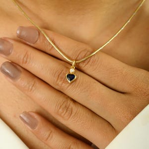 0.48 CT Blue Sapphire Heart Pendant | 14k Solid Gold Diamond Bezel Set Charm Necklace | Dainty Minimalist Wedding Jewelry | Gift for Wife