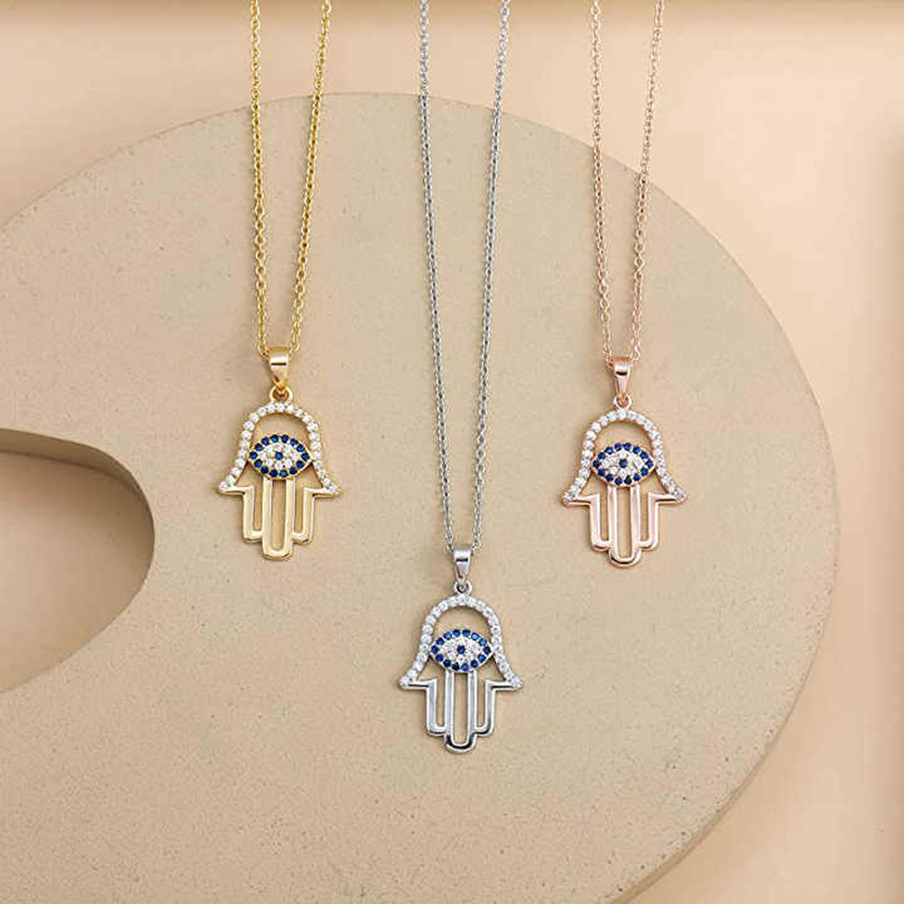 14k Solid Gold Evil Eye Hamsa Pendant / Hamsa With Blue Sapphire 