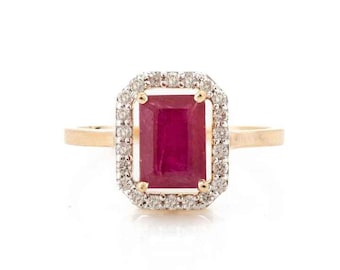 2.95 CT Octagon Cut Burma Ruby Engagement Ring / 14k White Gold Diamond Halo Bridal Ring / July Birthstone Gift / Wedding Jewelry for Her