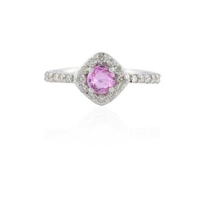 0.42 CT Natural Pink Sapphire Engagement Ring | 14k Solid Gold Diamond Halo Wedding Ring | September Birthstone Promise Ring | Gift for Her