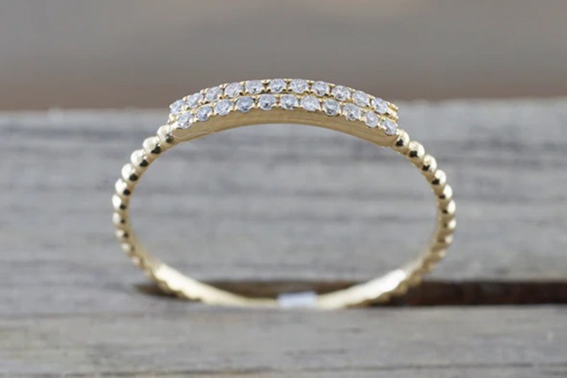 14k Yellow Gold Half Eternity Band Ring / 0.20 CT Diamond Dainty Band ...
