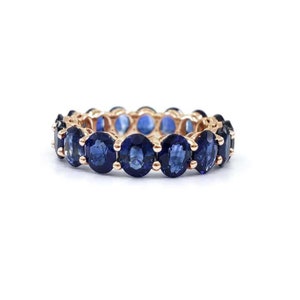 4.20 TCW Genuine Blue Sapphire Full Eternity Band Ring / Solid 14k Gold Stackable Wedding Band / Sapphire Jewelry For Women / Gift For Her