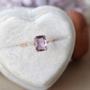 14K Solid Yellow Gold Natural Purple Amethyst Ring / February Birthstone Ring / Mothers Day Present / Purple Amethyst Jewelry / Diamond Ring