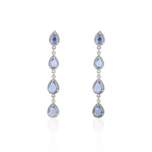 4.62 CTW Natural Blue Sapphire Dangle Drop Earrings | Real 14k Gold Diamond Halo Cocktail Earrings Women Wedding Jewelry | Gift For Wife