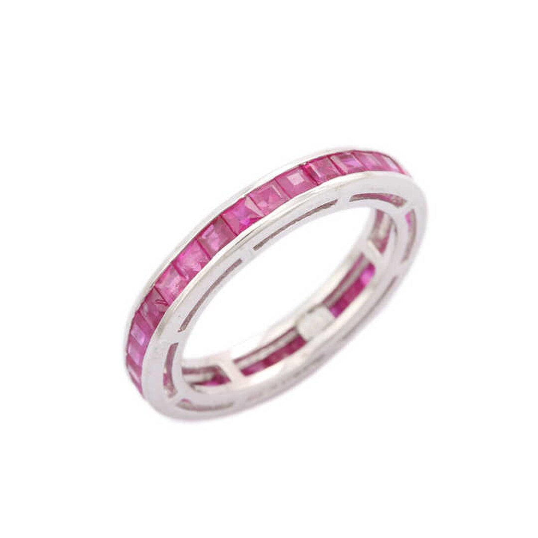 Natural Ruby Full Eternity Band Ring / 2.10 TCW Square Cut 14K White ...