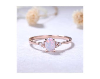 14k massief gouden verlovingsring / 1,98 CT vintage Ethiopische opaal beloftering / handgemaakte trouwring / sierlijke jubileumring / bruidscadeau