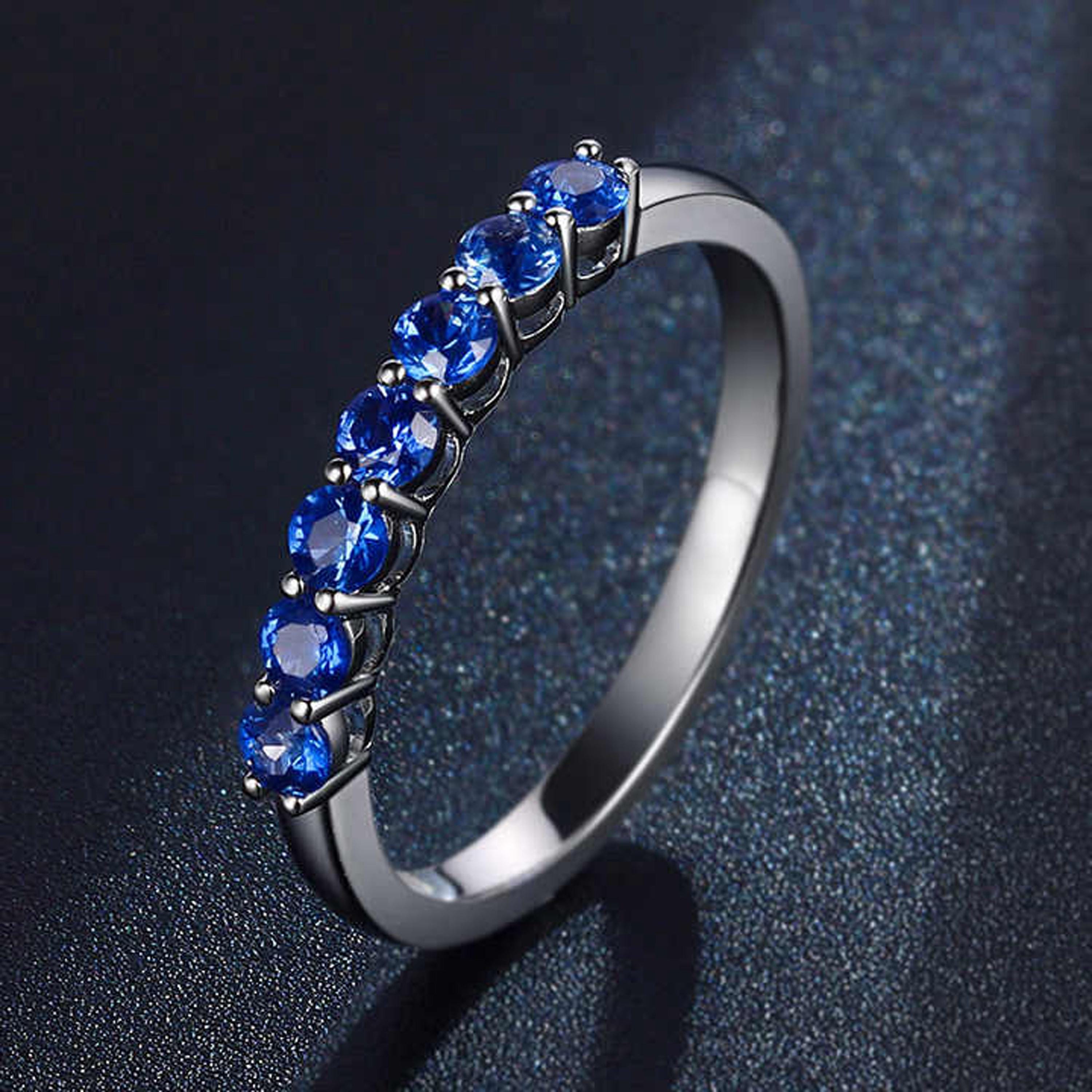 1.50 CT 上質天然タンザナイト 7 石リング / 14k ソリッド ゴールド 