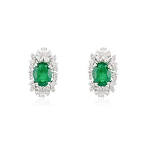 5.04 CTW Emerald Statement Earrings | 14k White Gold Round & Pear Diamond Party Wear Earrings | Bridal Birthstone Jewelry | Gift for Wife