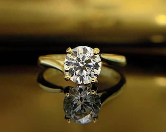Anillo de compromiso de diamante solitario de oro macizo de 14 k hecho a mano