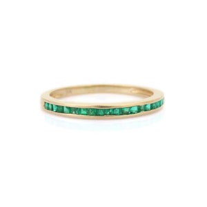 Alliance demi-éternité émeraude 1,60 TCW | Bague en or massif 14 carats | Bijoux avec pierre de naissance de mai | Cadeau mariage empilable pour maman