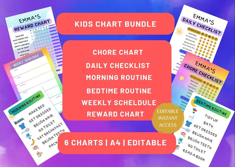 Editable Chore Chart for Multiple Kids Daily Checklist Etsy