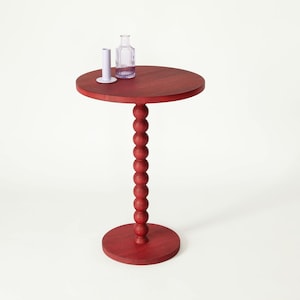Dark red Coffee Table on Single Leg, Cozy home decor, Cute table with ball leg