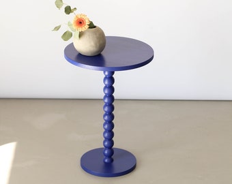Table ronde bleue en bois, table basse, table d'appoint, table de salon