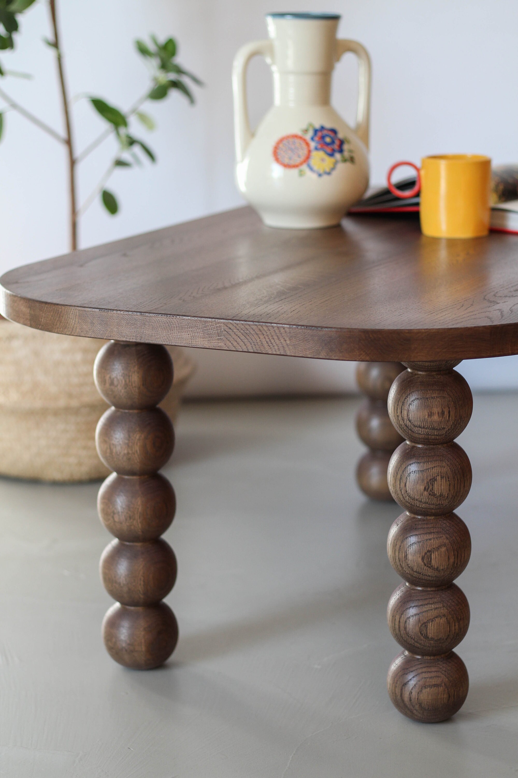 Wooden Large Coffee Table With Nice Curves, Brown Wood - Etsy