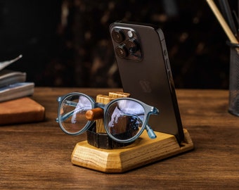 Support pour lunettes, montres et iPhone, accessoire pour table de chevet, cadeau d'anniversaire personnalisé pour grand-père, cadeau de fête des pères