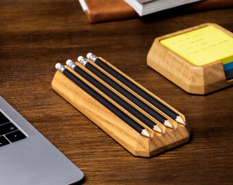 Stylish wooden pen tray for desk setup, Perfect gift for Fathers Day and Boyfriend gift, Pencil holder for desktop organization