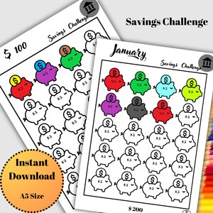 Money Challenge, Paycheck budget, Savings Tracker Printables, Savings Tracker Bundle