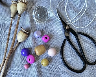 Suncatcher DIY craft kit | Glass crystal & wooden beads | bright colors | crafts with children | baby shower game idea | pastel