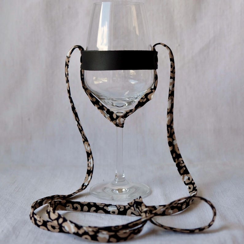 Leather wine glass holder for wearing around the neck, perfect for wine festivals, girls' nights out, bachelorette parties, various colors, gift idea for wine lovers image 1