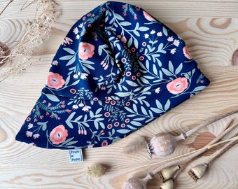 Sun hat made of organic jersey for children, floral pattern for girls, summer hat