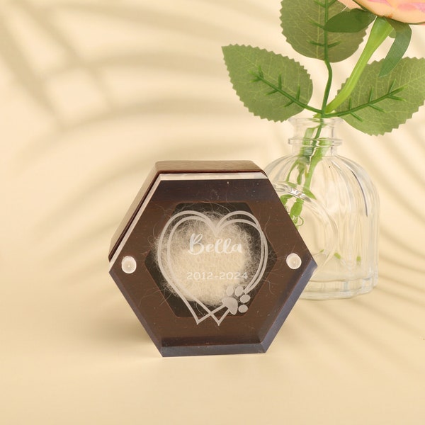 Caja conmemorativa de pelo de mascota de madera personalizada, recuerdo de piel de mascota, memorial de pelo de perro, regalo de pérdida de mascota, regalo conmemorativo de perro, caja de recuerdo de pelo de mascota para amantes de las mascotas