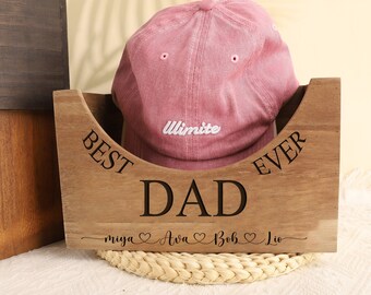 Custom Best Dad Ever Wooden Hat Holder,Wood Hat Box,Baseball Hat Holder,Cap Organizer,Personalized Cap Holder,Father's Day Gift,Gift for Dad