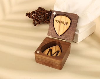 Custom Wooden Guitar Picks with Case, Engraved Guitar Pick Box,Guitar Plectrum Organizer,Plectrum Box Guitar Player Gift,Gift for Guitarist