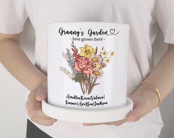 Cache-pot personnalisé pour grand-mère, bouquet de fleurs pour le mois de naissance, pot de fleurs pour jardin, jardin de mamans, cadeaux de fête des mères, cadeau d'anniversaire pour maman grand-mère