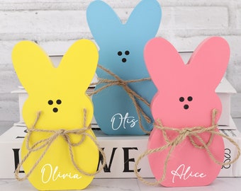 Plaque de lapin de Pâques, lapin en bois personnalisé avec nom, décoration de lapin de Pâques en bois, plaque de Pâques en bois, cadeau de Pâques pour la famille