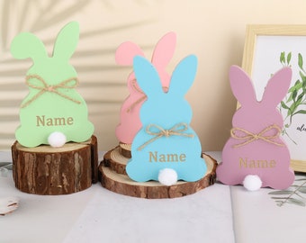 Easter Basket Bunny Name Sign,Personalized Wooden Bunny with Name,Wooden Custom Peeps,Cute Easter Decor,Easter Gifts,Spring Fireplace Set