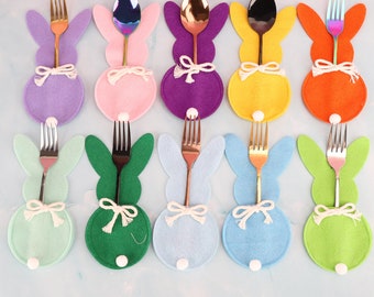 Gepersonaliseerde Paashaas Bestekhouders, Paastafeldecoratie, Bunny Ccutlery Houders, Bestekmouwen met Naam, Paascadeau voor Familie