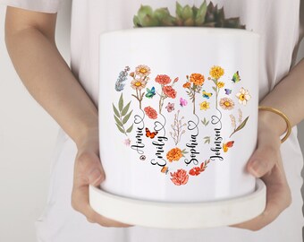 Aangepaste oma's tuin bloempot, geboorte maand bloem plant pot met kleinkinderen namen, keramische plantenpot, Moederdag cadeau, moeder verjaardagscadeau