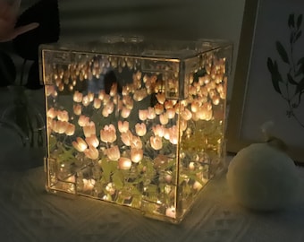 Lampe LED veilleuse de fleurs de tulipe personnalisée, lampe de miroir de nuage de mer de fleur de tulipe bricolage, lampe de tulipe, décoration de chambre de lampe florale, cadeau pour grand-mère de nana mimi