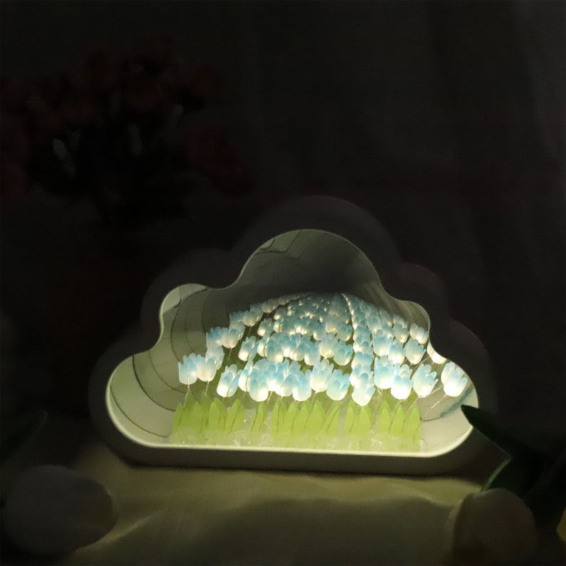 Lampe LED veilleuse de fleurs de tulipe personnalisée, lampe de miroir de nuage de mer de fleur de tulipe bricolage, lampe de tulipe, décoration de chambre de lampe florale, cadeau pour grand-mère de nana mimi image 5