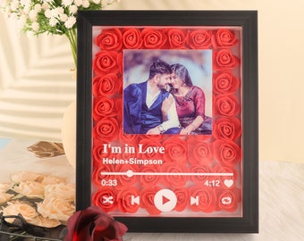 Custom Spotify Shadow Box,Rose Shadowbox,Shadowbox Rose Song Frame,Paper Flower Box, Anniversary Gift, Mother's Day Gift, Wedding Gift