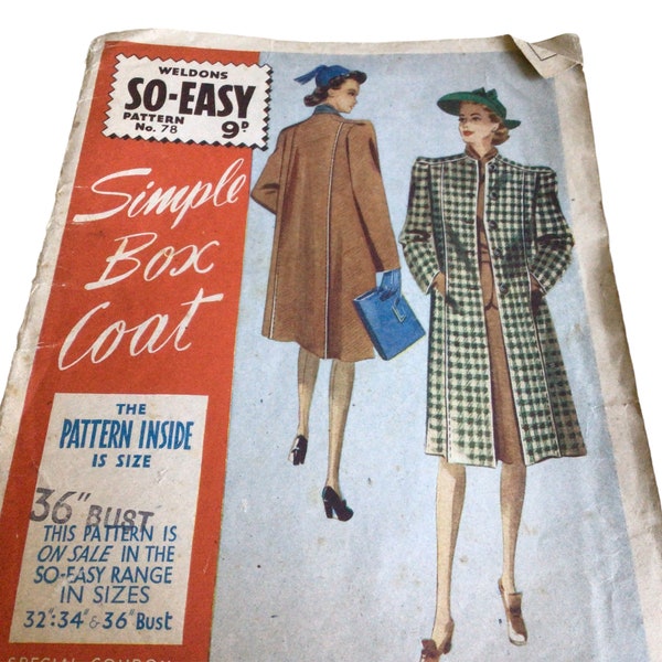 Vintage 1940s coat pattern- original and unused