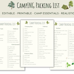 Editable Camping Packing List, Camp Essentials, Summer Camp, National Park Camping Planner, Travel Packing List, Travel Checklist, Hiking