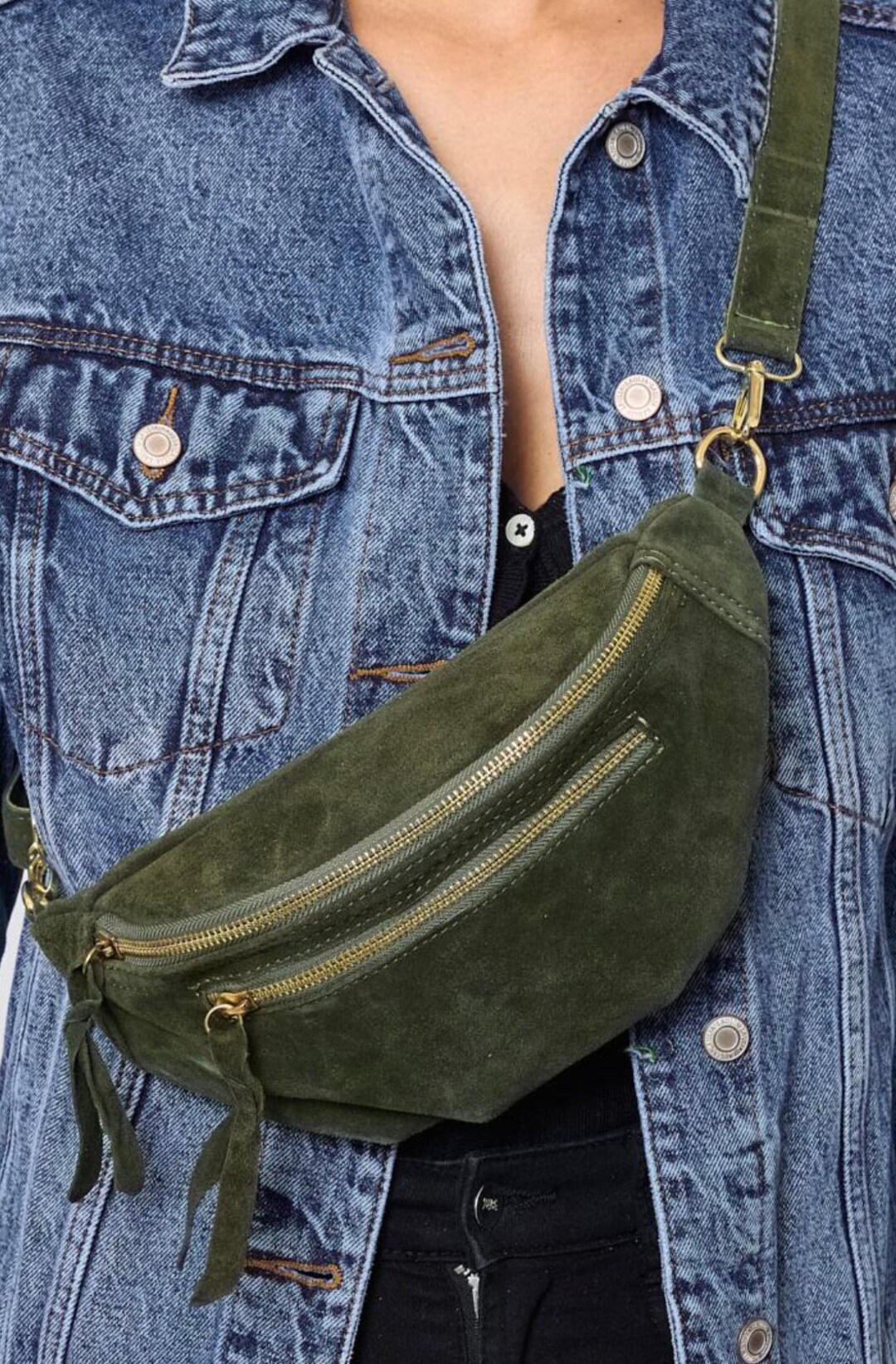 Banane en cuir kaki daim - Etsy France