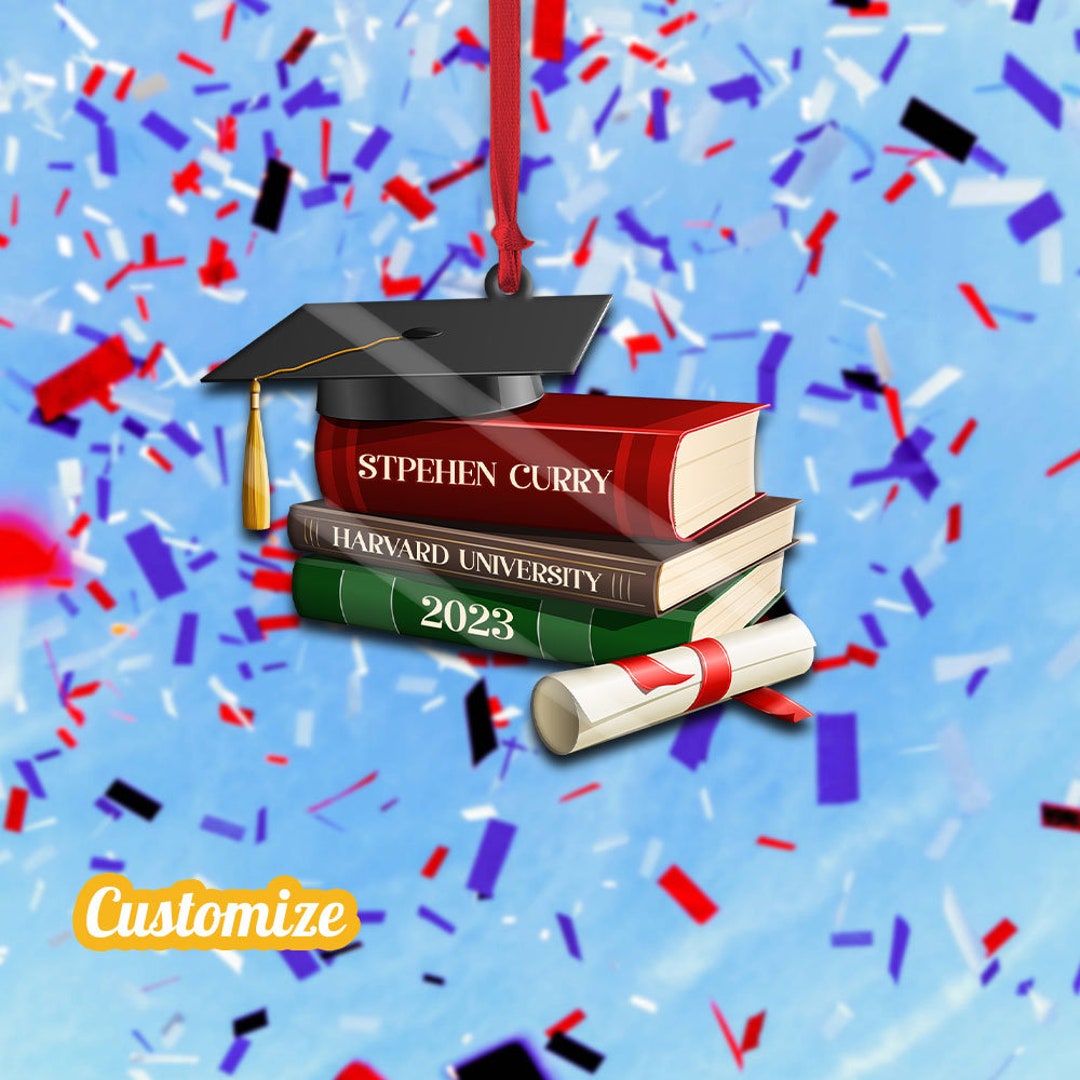 Personalized Graduation Ornament, Graduation Cap Ornament With Books